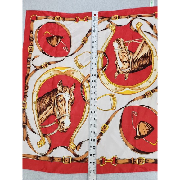 Vintage Equestrian Horses Riders English Riding Large Silky Scarf Red‎ Wall Art - Picture 4 of 8
